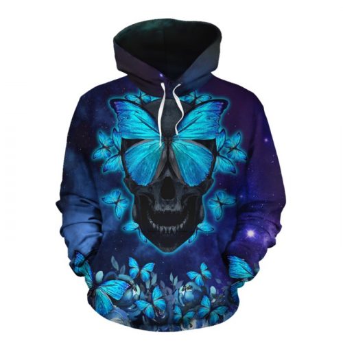 Blue Skull Butterfly 3D Hoodie