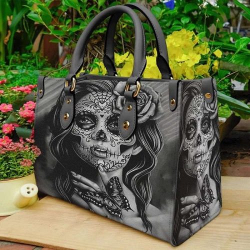 Day Of The Dead Butterfly Leather Handbag - Personalized Women s Skull Bag