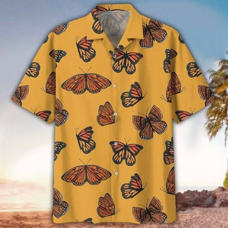 Orange Butterfly Pattern Hawaiian Shirt