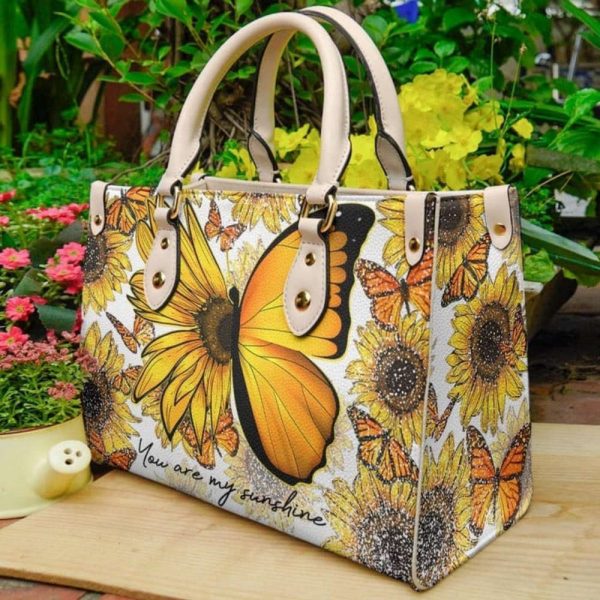 Stylish Butterfly Sunflower Leather Bag for Women: Personalized Handmade Crossbody & Shoulder Handbag